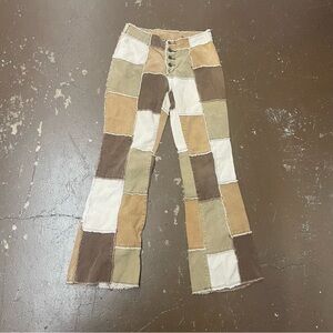 Zanadi Patchwork Flare Jeans - Brown, Tan, Cream